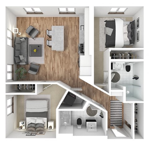 Floor plan for 2 beds, 2 baths, 948 sqft